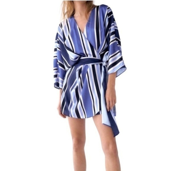 Zara Pants - Zara Blue & White Striped Satin Wrap Skort Romper Small NWT